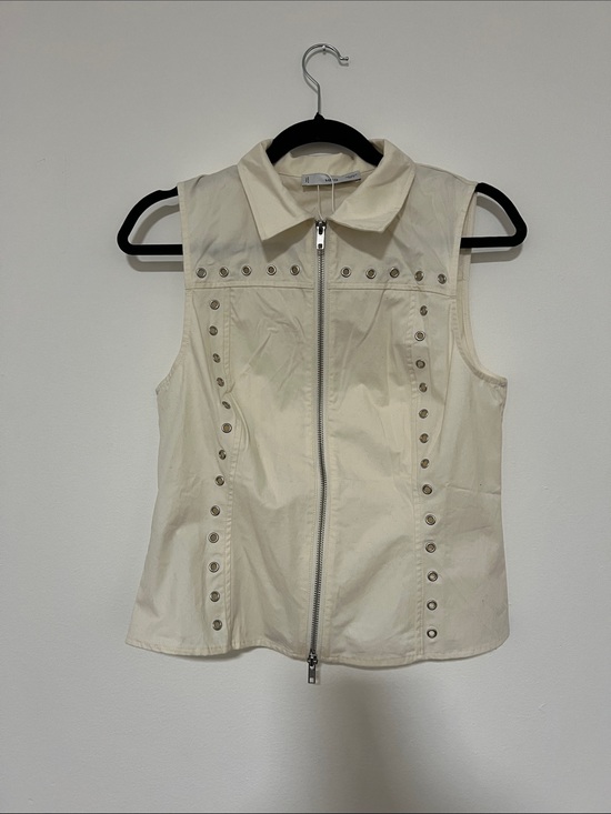 Mango Jackets & Blazers - Mango Cream Sleeveless Zip Jacket with Silver Studs